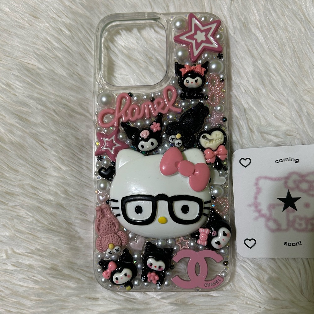 Handmade iPhone 16 Pro Max Junk Case Hello Kitty Kuromi Sanrio Kawaii Goth Y2K